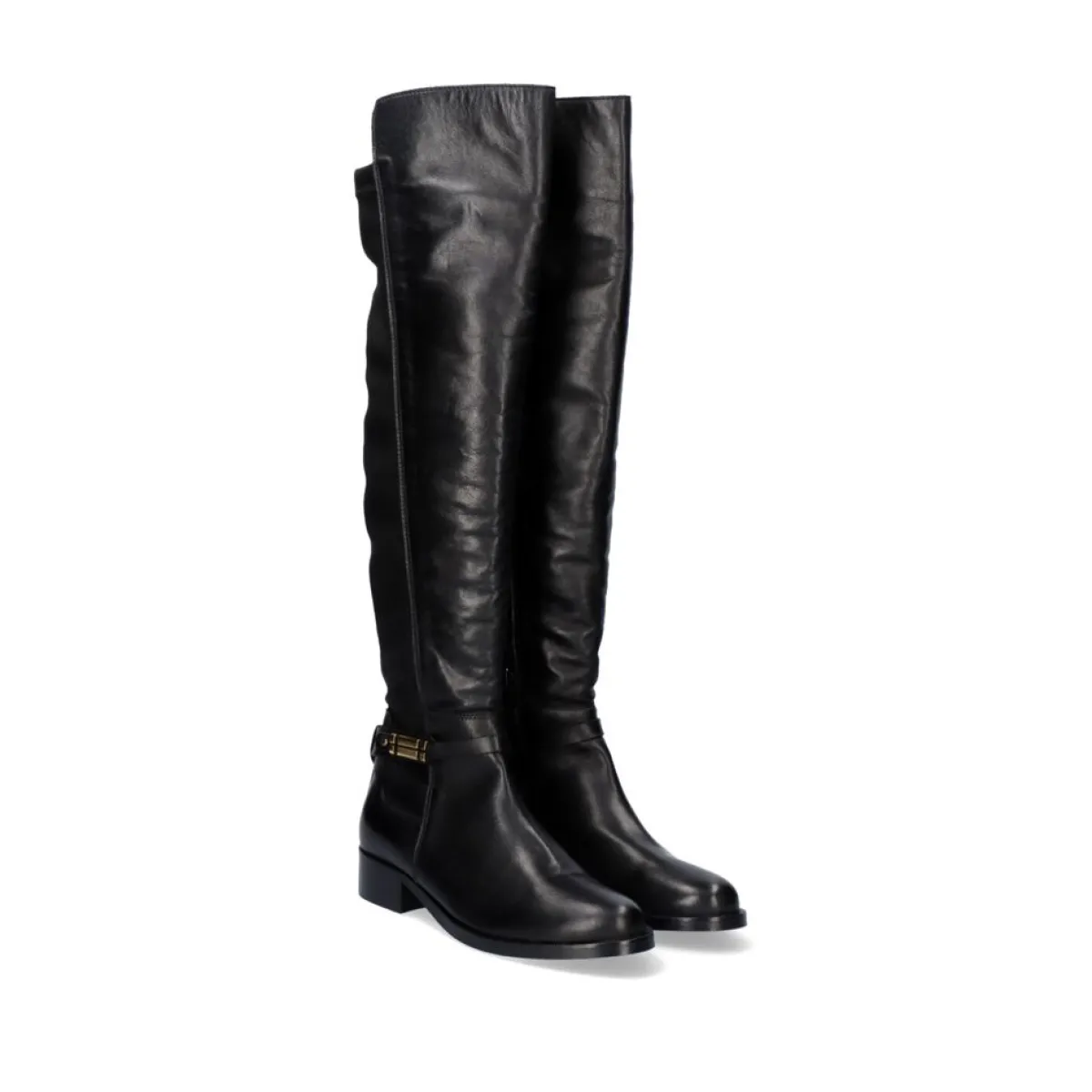Botas>Exe Shoes Bota Alta De Couro 320Wx Em Preto Com Detalhes Dourados