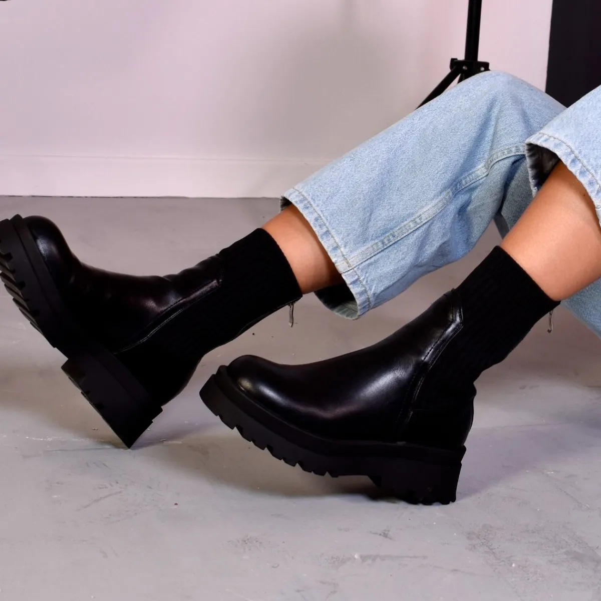 Botas>Exe Shoes Bota Engomada Estilo Meia T3653-M2587 Em Preto