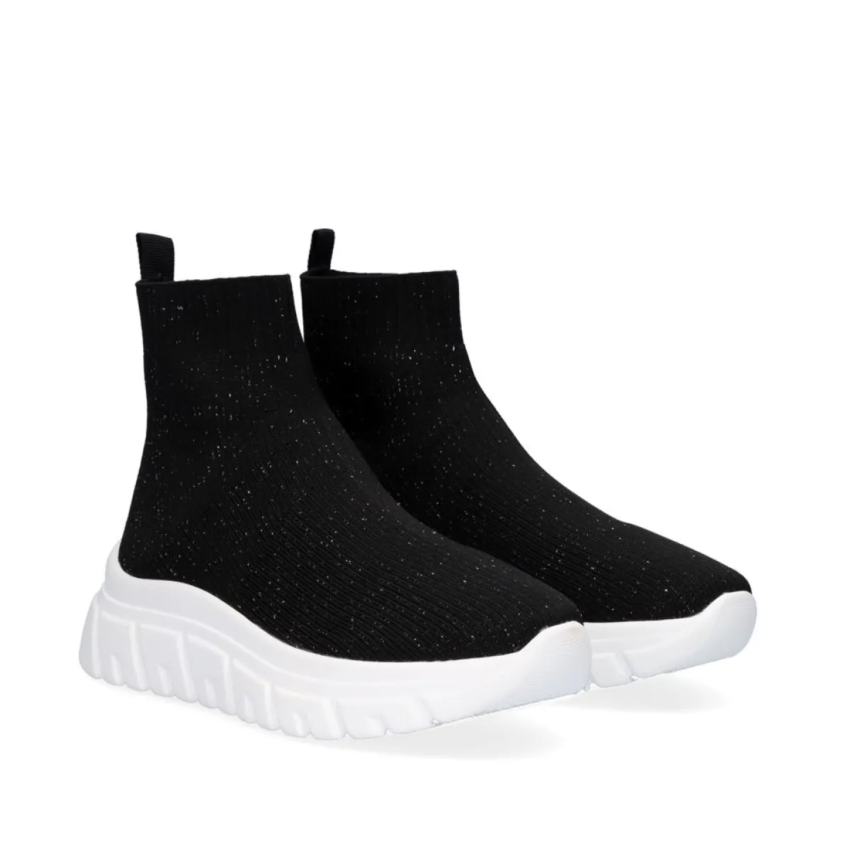 Botinhas>Exe Shoes Bota Estilo Meia Com Plataforma Exe44 Em Pewter Com Brilho