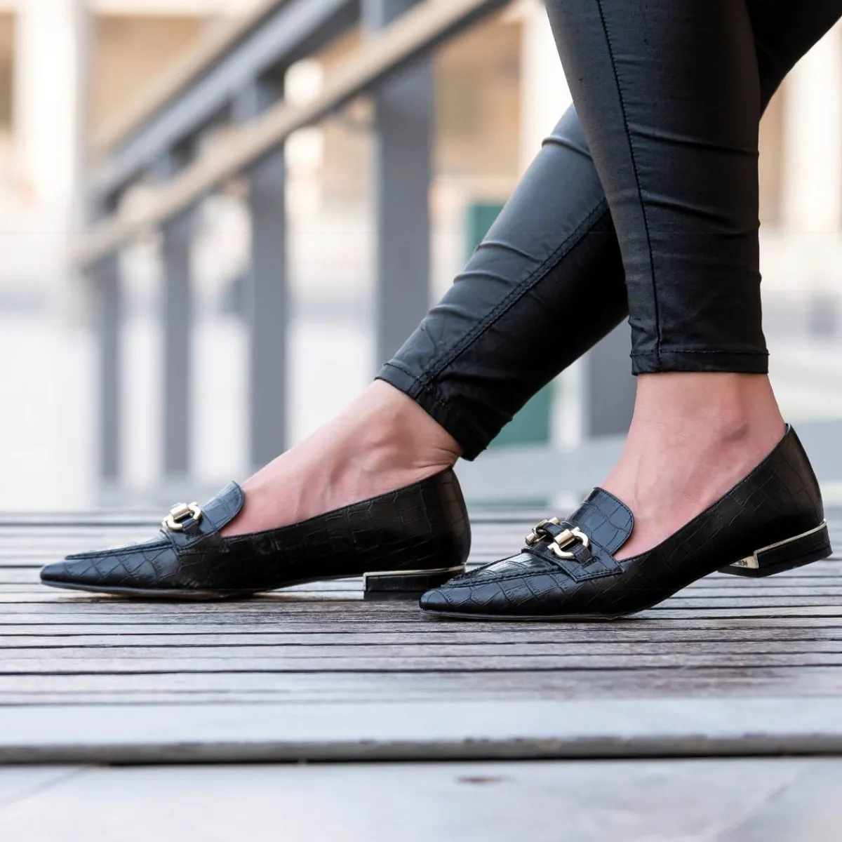 Calçados Baixos>Exe Shoes Mocassim Com Corrente Em Dourado Verona-171 Em Preto Croco