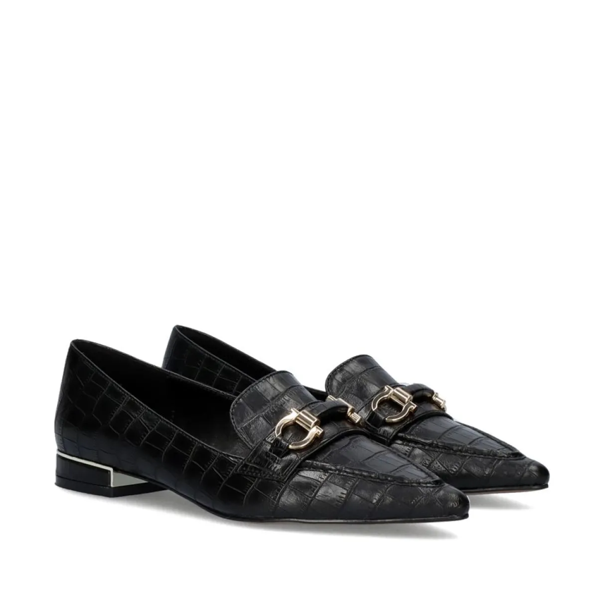 Calçados Baixos>Exe Shoes Mocassim Com Corrente Em Dourado Verona-171 Em Preto Croco