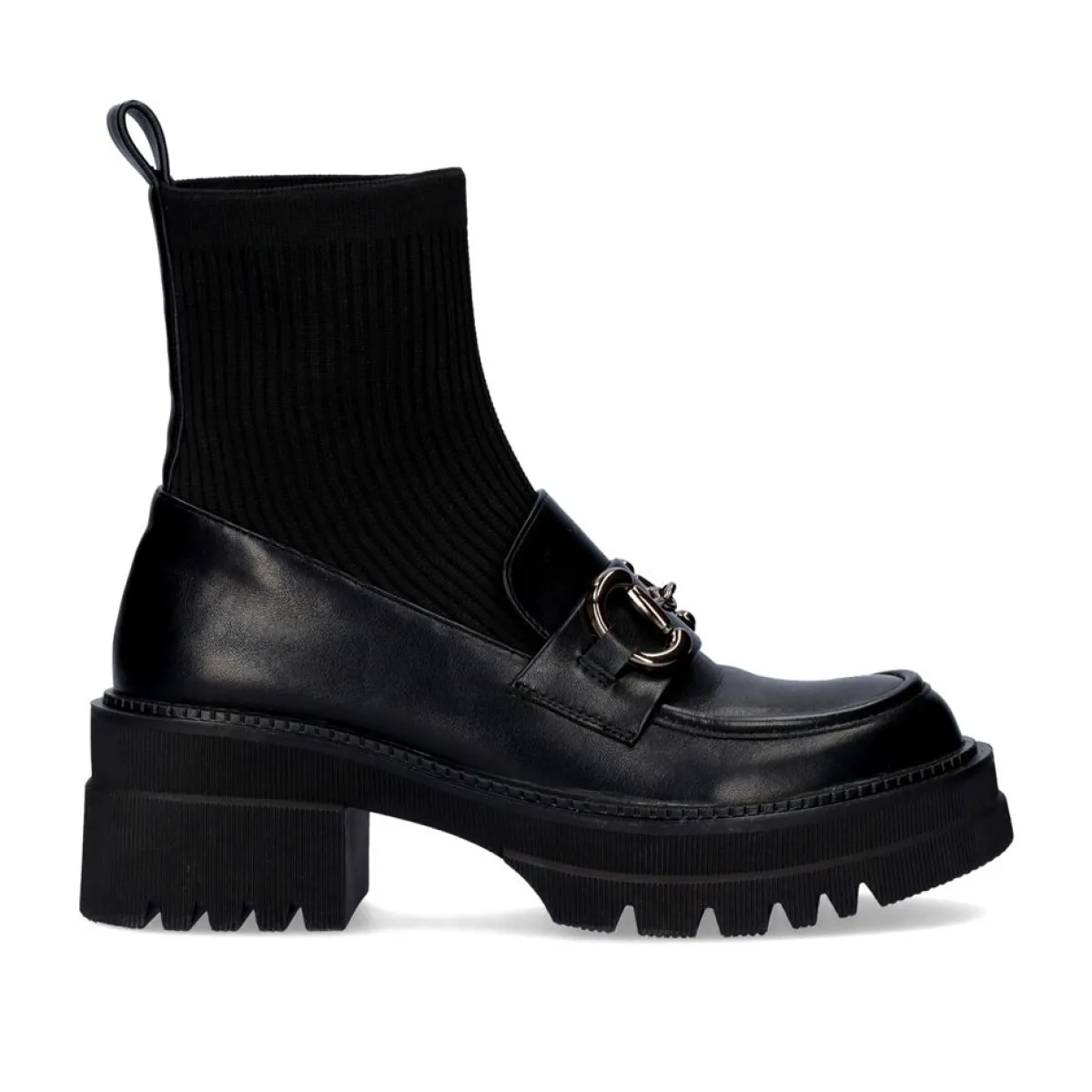 Flat Shoes>Exe Shoes Mocassim Estilo Meia B079-H227 Preto Com Cadeia Larga Em Prata