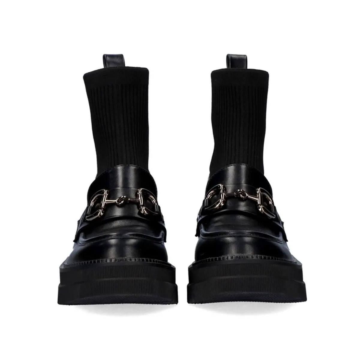 Flat Shoes>Exe Shoes Mocassim Estilo Meia B079-H227 Preto Com Cadeia Larga Em Prata
