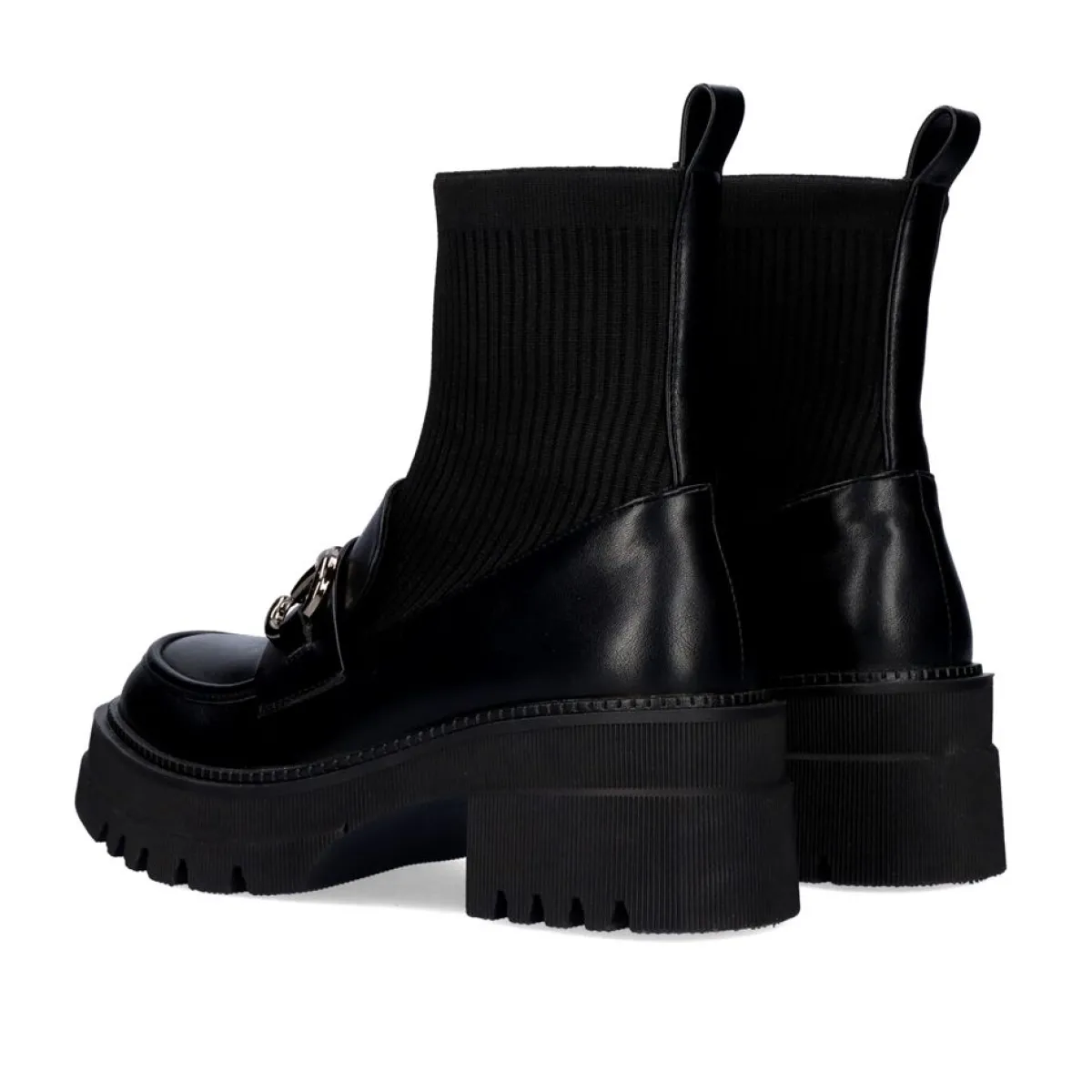 Flat Shoes>Exe Shoes Mocassim Estilo Meia B079-H227 Preto Com Cadeia Larga Em Prata