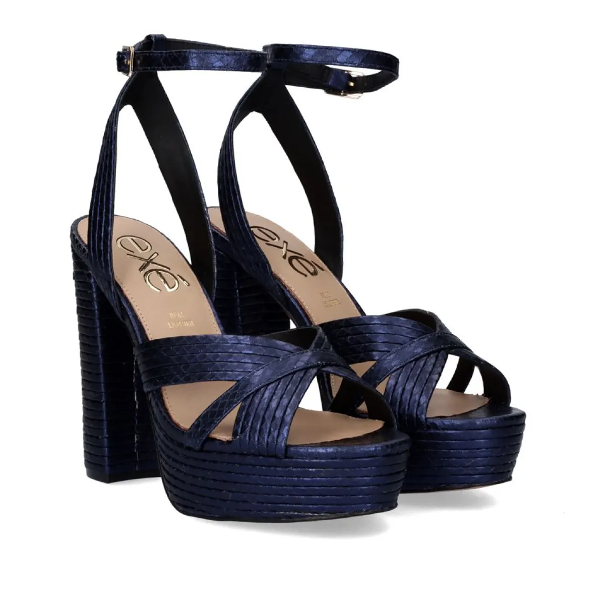 Sandálias De Salto>Exe Shoes Sandalia De Salto Alto Ophelia-832 Snake Blue