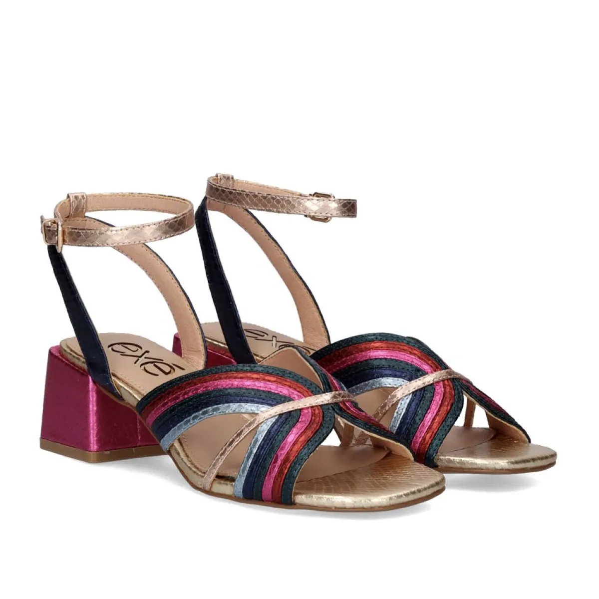 Sandálias De Salto>Exe Shoes Sandalia De Salto Baixo Sidney-621 Cobra Multicolor
