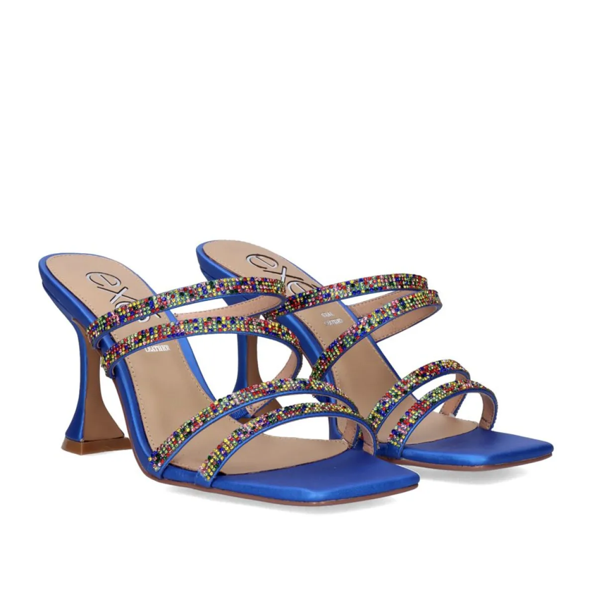 Sandálias De Salto>Exe Shoes Sandalia De Salto Bianca-759 Strass Azul Multicolor