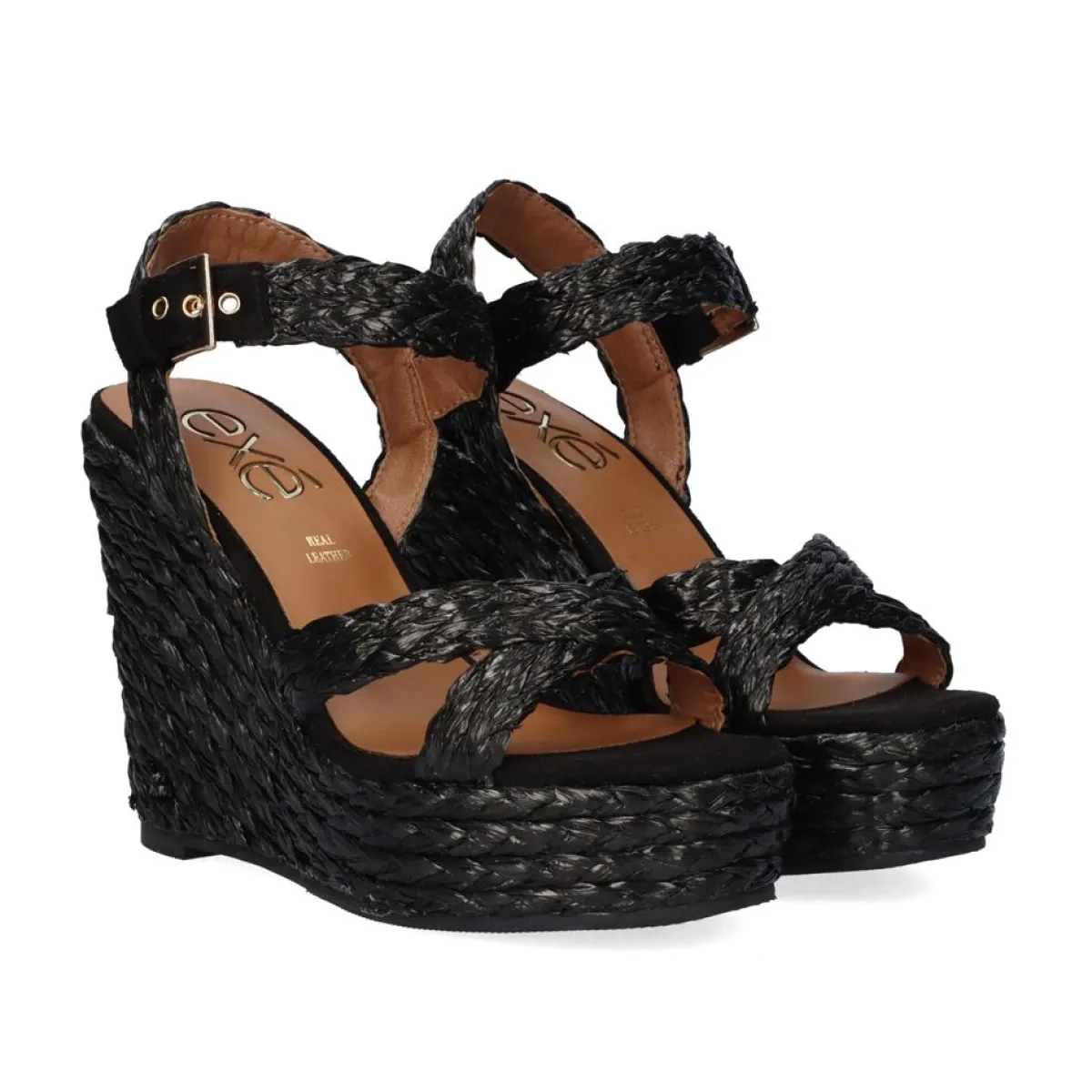 Cunhas>Exe Shoes Sandalia Preta Esparto Cunha Naomi-455