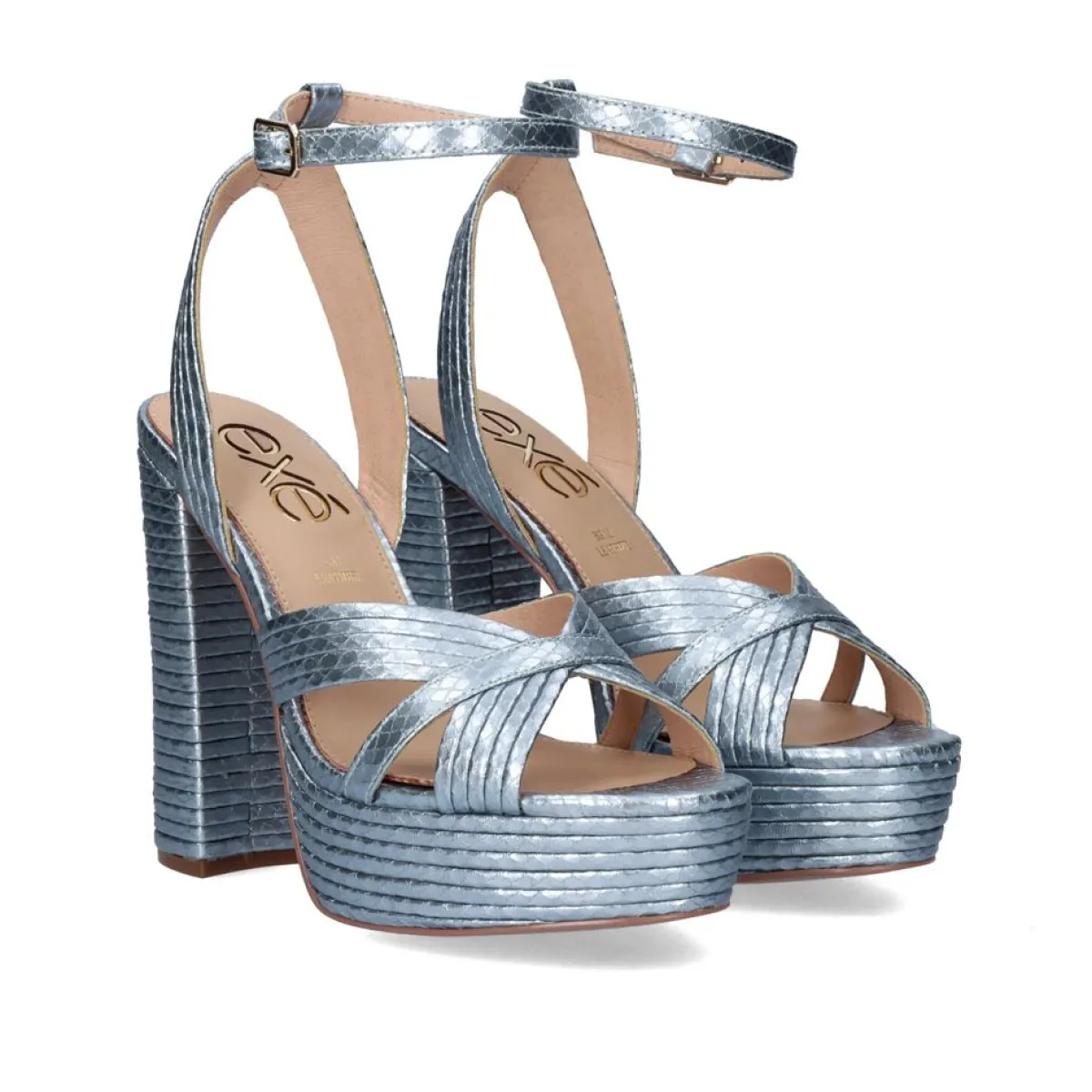 Sandálias De Salto>Exe Shoes Sandalia Salto De Verao 2023 Ophelia-832 Snake Aqua