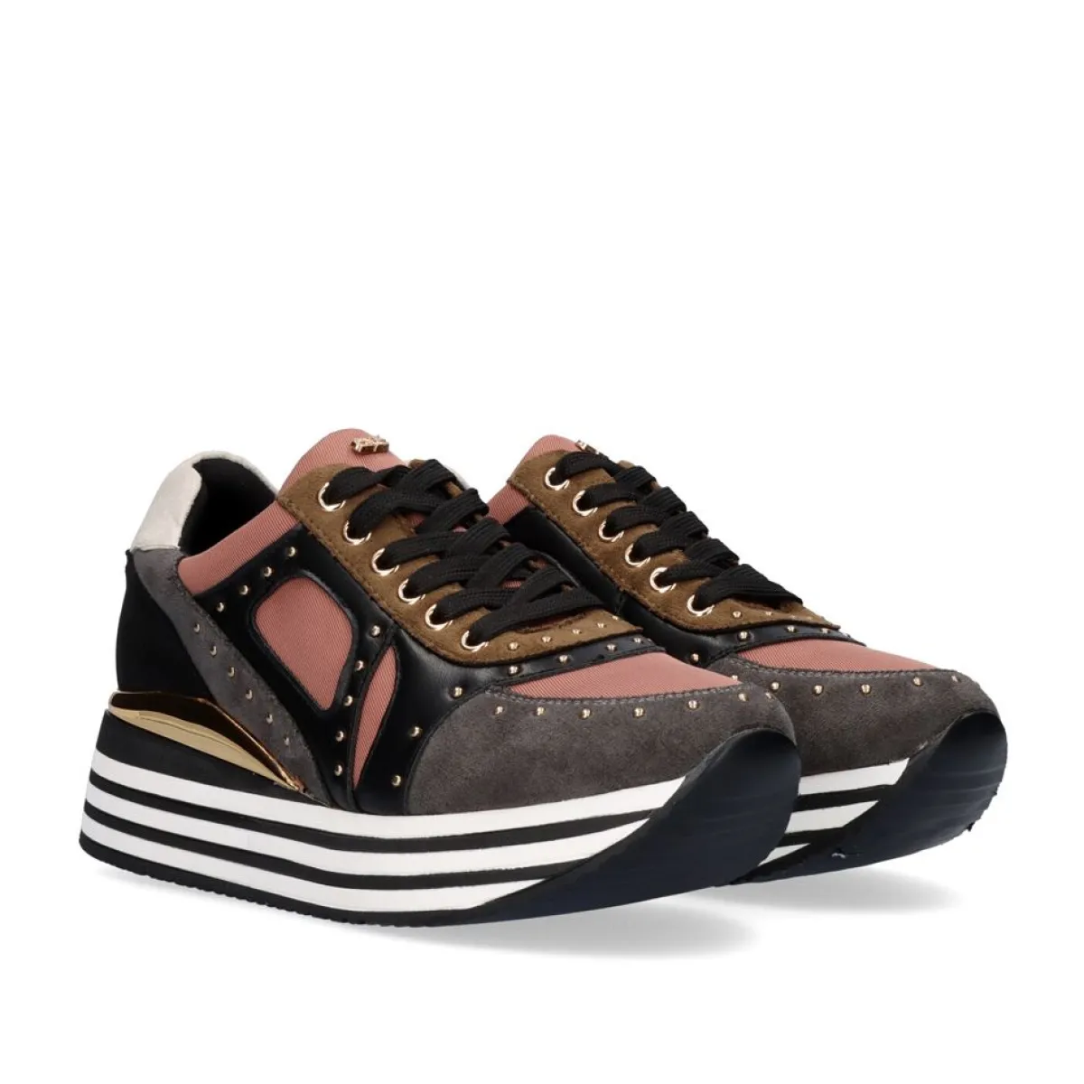 Sneakers Mujer>Exe Shoes Sneaker Plataforma Ex41 Em Rosa Com Detalhes Em Cinza